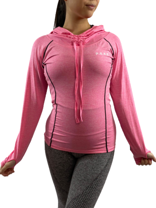 P.O.S.E Comfort Long Sleeve Gym Sports Top with Hoodie